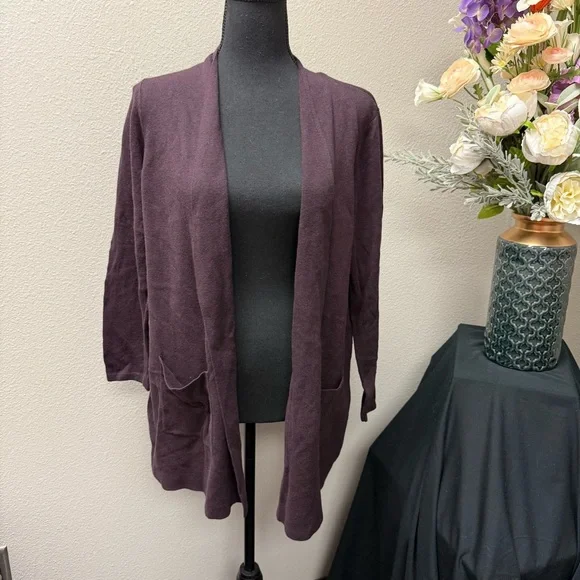 J.Jill Plum Open Front Cardigan Petite Large Soft Knit Pocket Sweater Fall - Picture 1 of 8